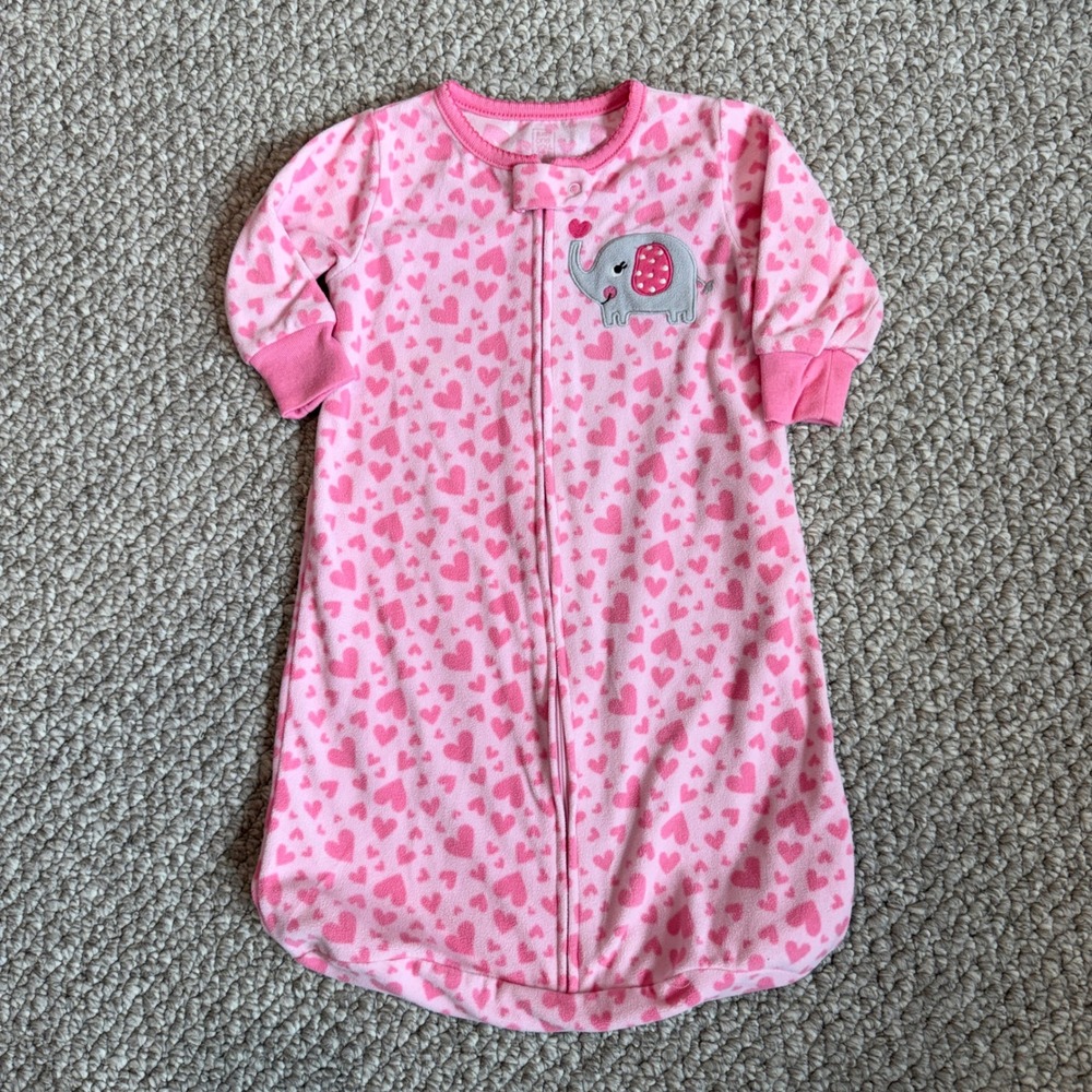 Carters Baby Girl Pink Heart Fleece Sleep Sack Elephant Size 0-9 Months‎